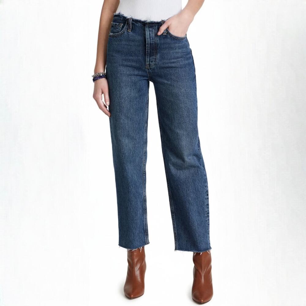 Anine Bing Blue Denim Gavin 1999 Straight Mid Indigo Ankle Jeans Size 31